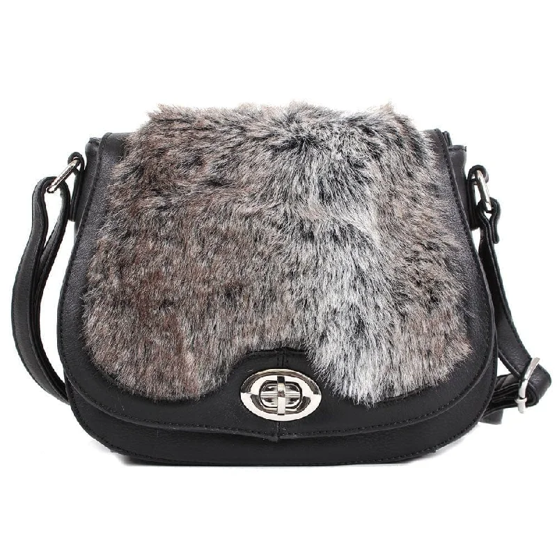 Quilted Leather Crossbody Bag in Cream for a Classic and Elegant Appearance64638 Tricolor Faux-Fur Turn Clasp Saddle Crossbody