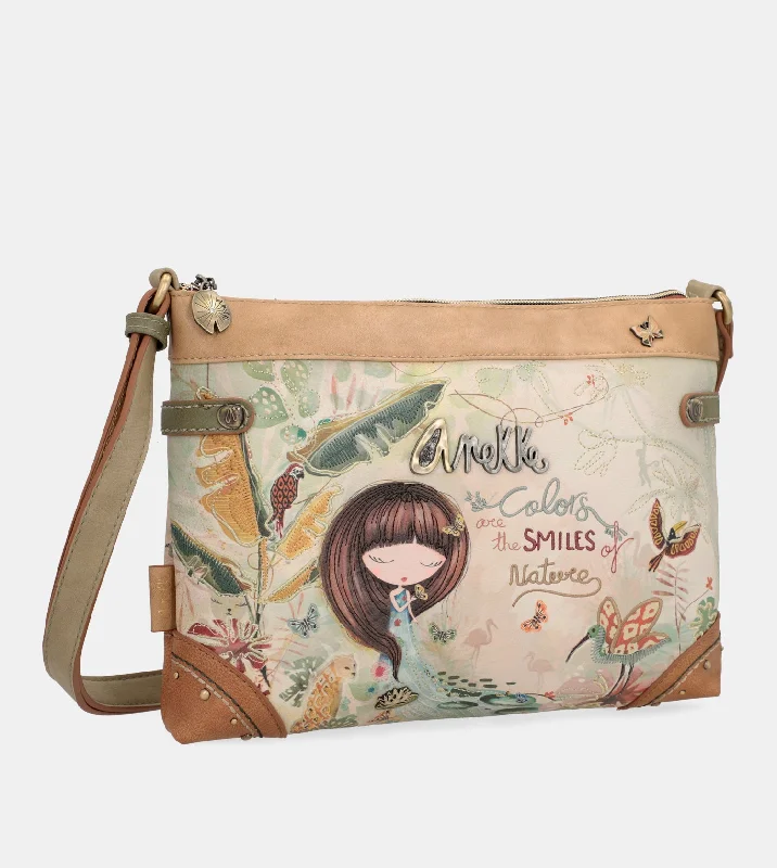 Medium - sized Canvas Crossbody Bag in Beige with Floral Print for Spring OutingsAmazonia large printed crossbody bag Medium - sized Canvas Crossbody Bag in Beige with Floral Print for Spring OutingsAmazonia large printed crossbody bag
