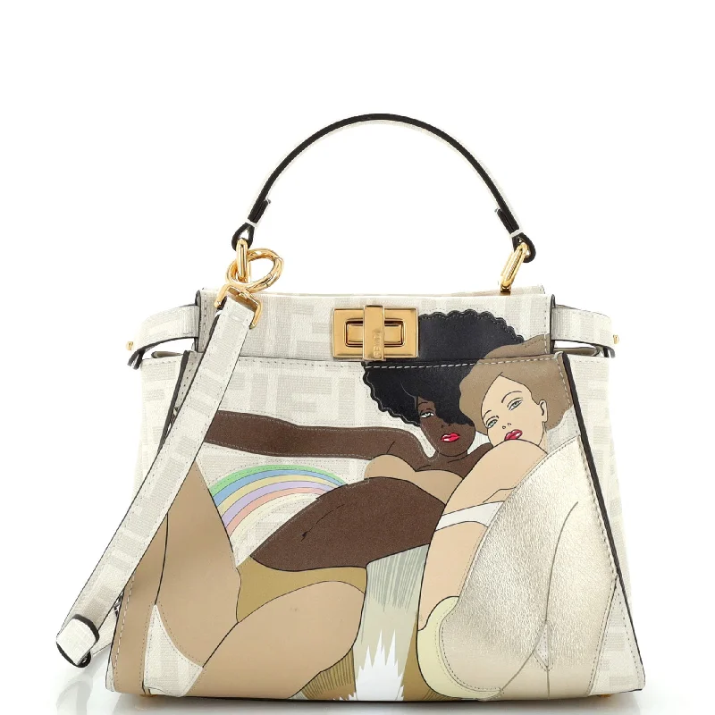 Women's Crossbody Bag with Multiple Compartments in Gray for Organized Daily UseAntonio Lopez Peekaboo Bag Zucca Coated Canvas with Printed Leather Inlay Mini