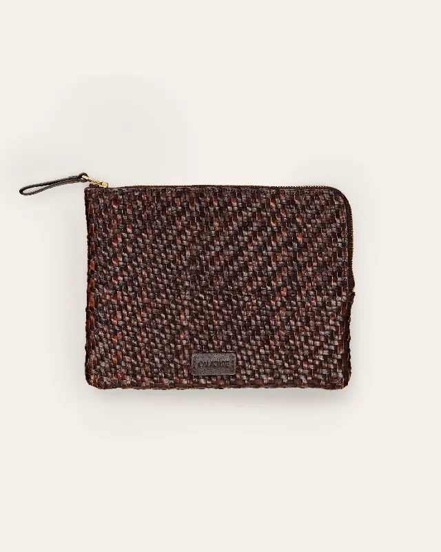 Women's Monogrammed Leather Clutch in Tan for Personalized StyleBATU S Umber Twill Pouch Women's Monogrammed Leather Clutch in Tan for Personalized StyleBATU S Umber Twill Pouch