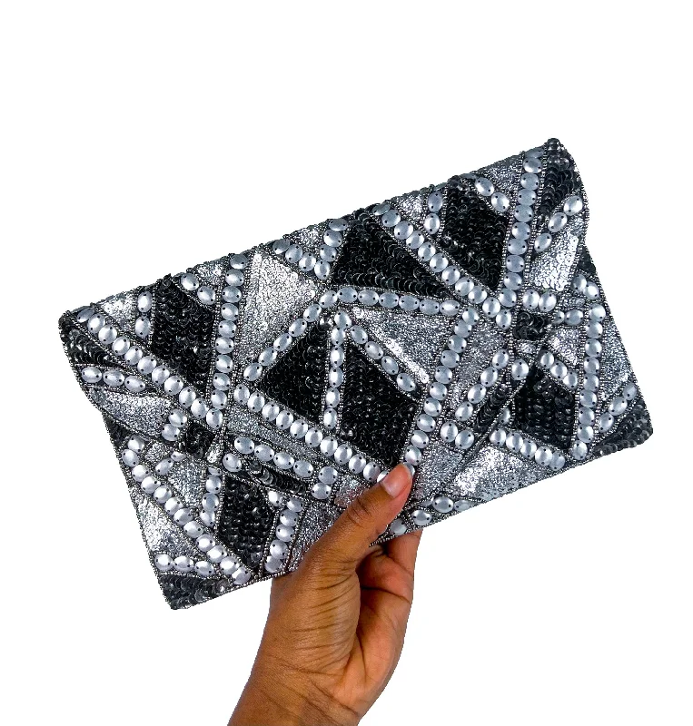 Mirrored Clutch in Silver for Futuristic - Themed GatheringsBeaded Clutch - Orion