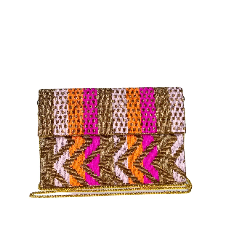Geometric - Patterned PVC Evening Bag in Multicolor for Trendy Nights OutBeaded Clutch - Pinks Arrow