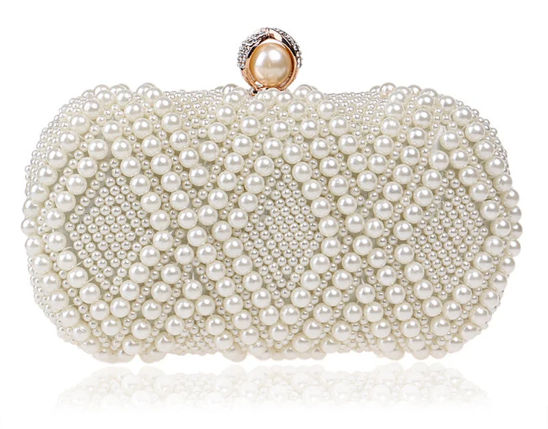 Women's Embroidered Silk Evening Bag in Navy for WeddingsBeaded Pearl Clutch