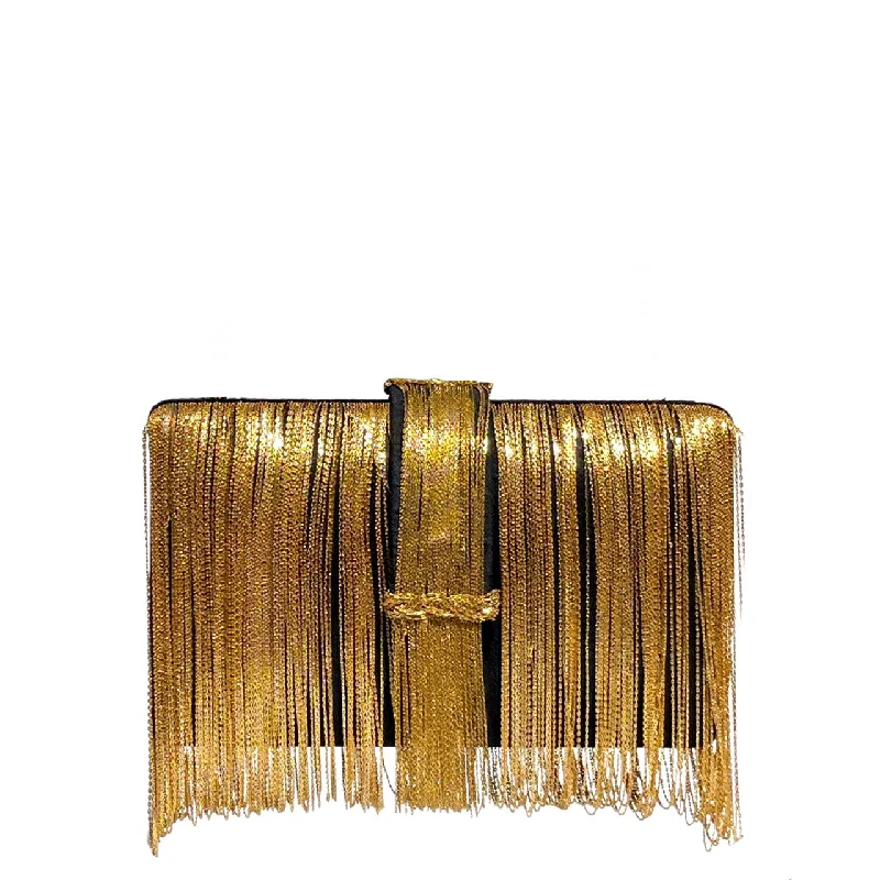 Women's Glittery Clutch in Blue for Disco - Themed EventsBlack Gold Chunky Clutch