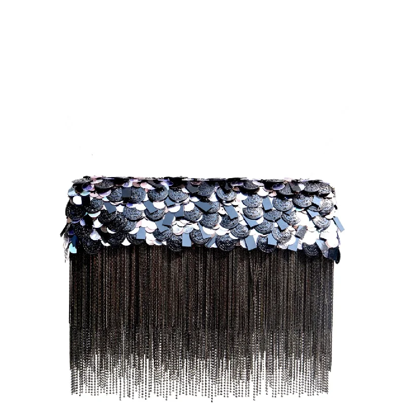 Lace - Trimmed Satin Clutch in Ivory for Garden WeddingsBlack Shimmy Ombre' Clutch