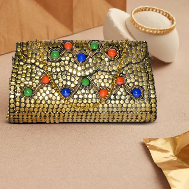 Women's Studded Leather Evening Bag in Black for Rock - n - Roll NightsBohemia Druzzy Stone Multi-Color Clutch Women's Studded Leather Evening Bag in Black for Rock - n - Roll NightsBohemia Druzzy Stone Multi-Color Clutch
