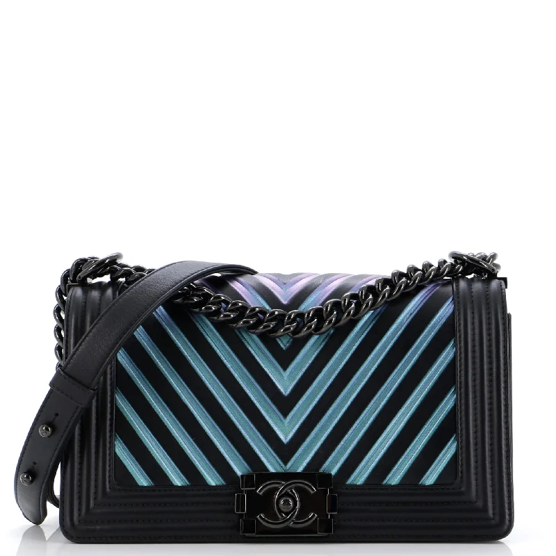 Embroidered Silk Crossbody Bag in Purple for Formal Events and WeddingsBoy Flap Bag Chevron Lambskin with Holographic PVC Old Medium