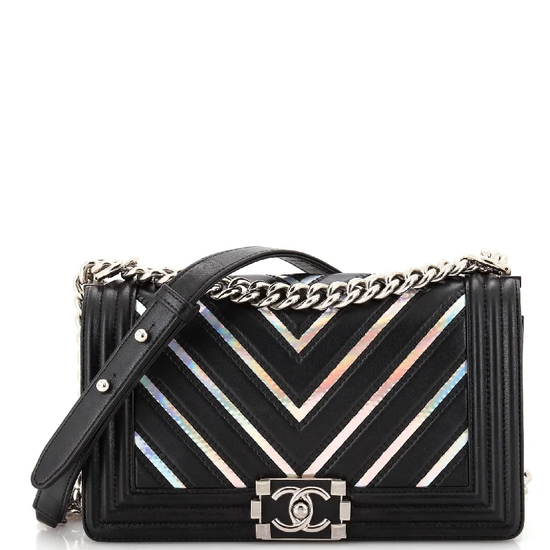 Women's Crossbody Bag with Zippered Pocket on the Back in Red for SecurityBoy Flap Bag Chevron Lambskin with Holographic PVC Old Medium