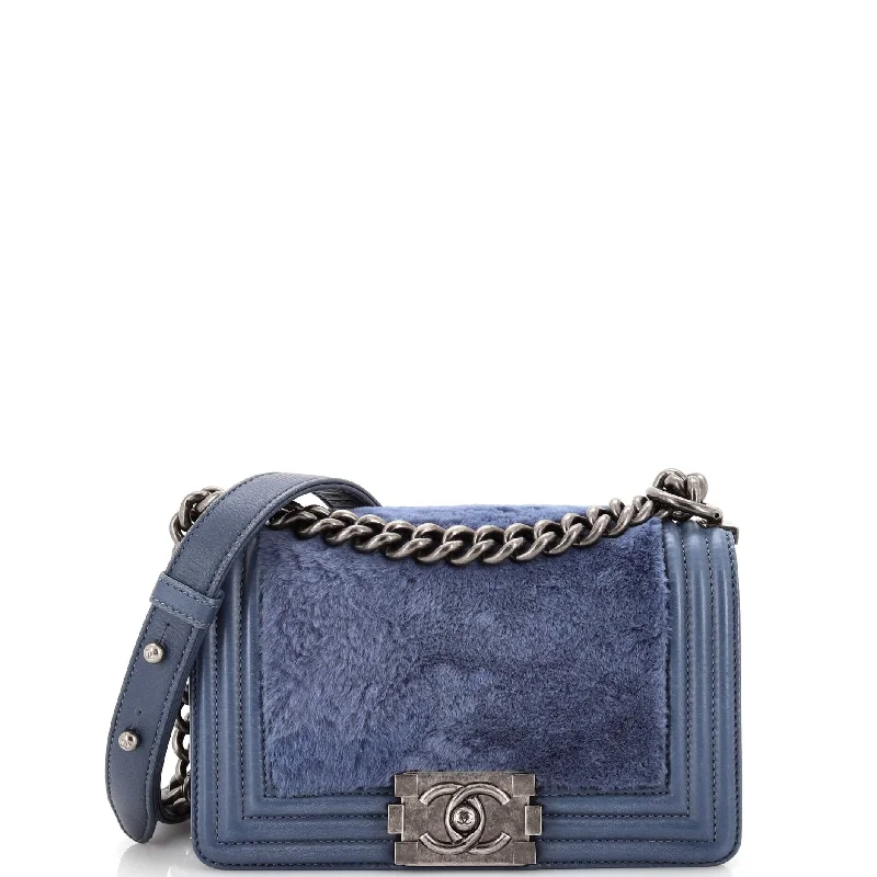 Women's Crossbody Bag with RFID - Blocking Pocket in Black for Safe TravelBoy Flap Bag Fur with Leather Small