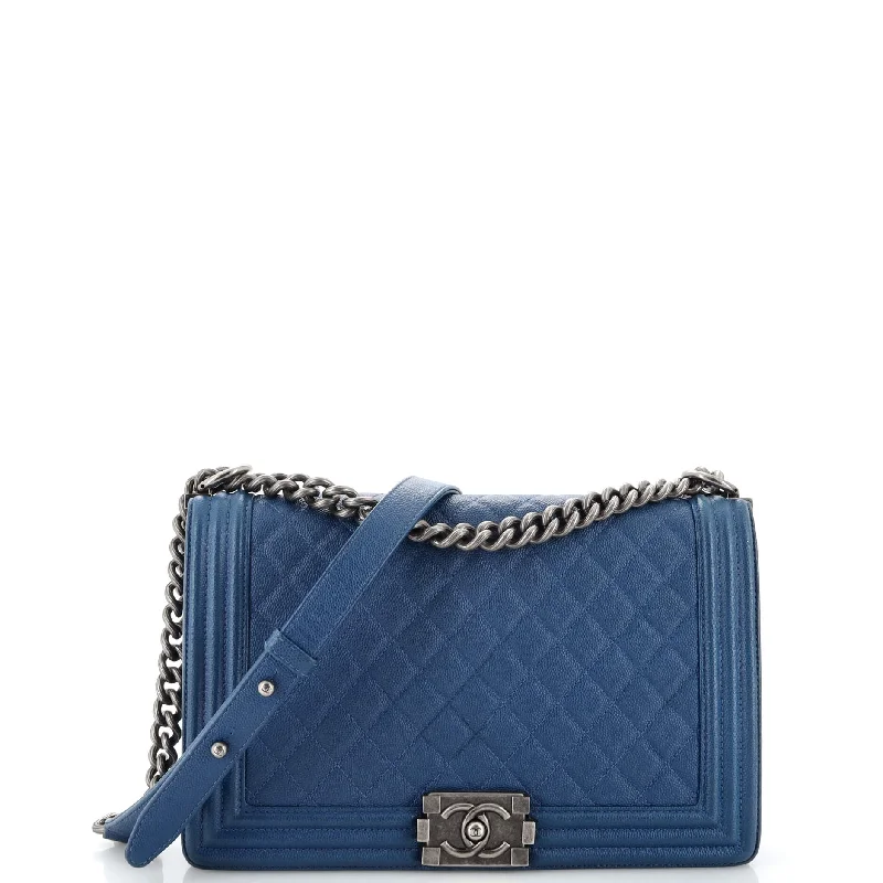 Metallic Crossbody Bag in Silver for New Year's Eve and Special CelebrationsBoy Flap Bag Quilted Caviar New Medium