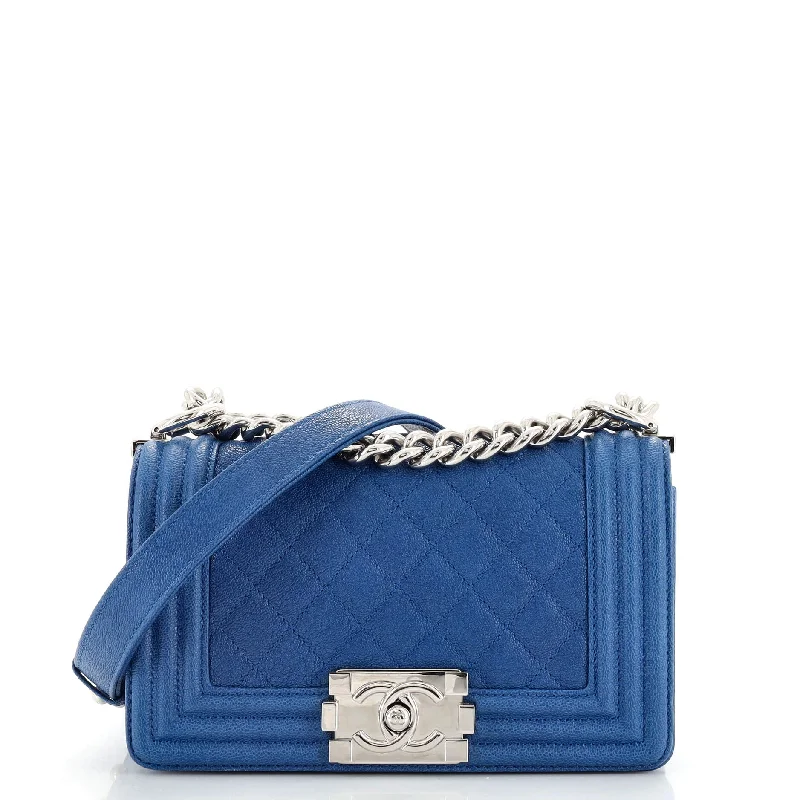 Waterproof Nylon Crossbody Bag in Navy Blue for Outdoor Hiking TripsBoy Flap Bag Quilted Caviar Small