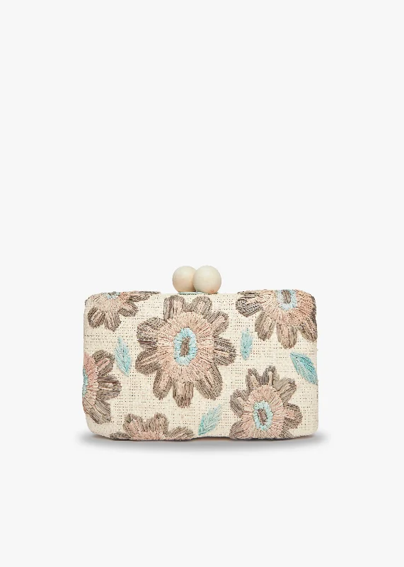 Quilted Leather Evening Bag in Gray for Sophisticated EventsBryn Embroidered Straw Clutch Bag