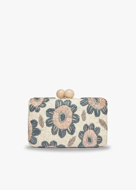 Leather Clutch with Chain Strap in Black for Cocktail PartiesBryn Embroidered Straw Clutch Bag