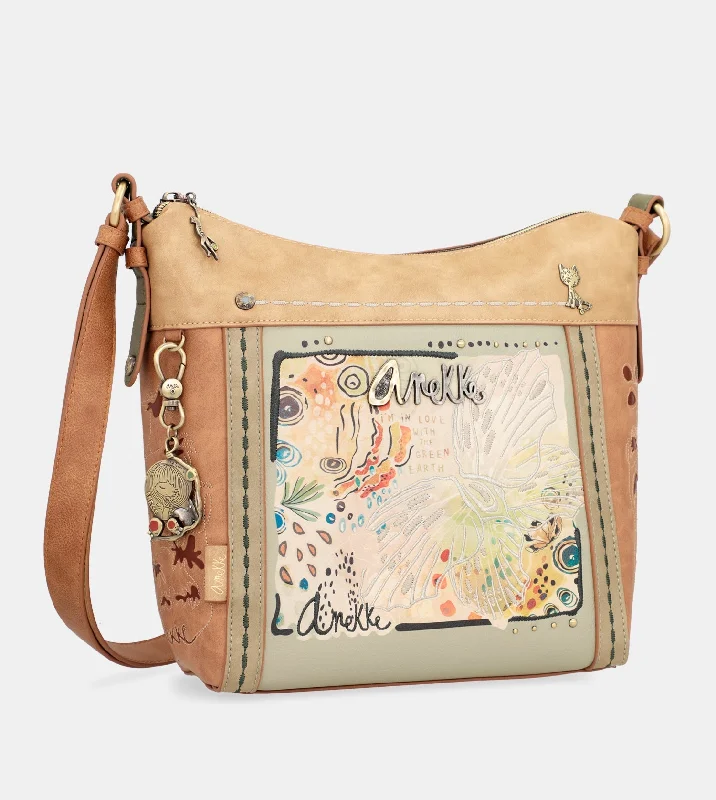 Large Faux Leather Crossbody Bag in Brown with Tassel Details for Casual TravelButterfly crossbody bag