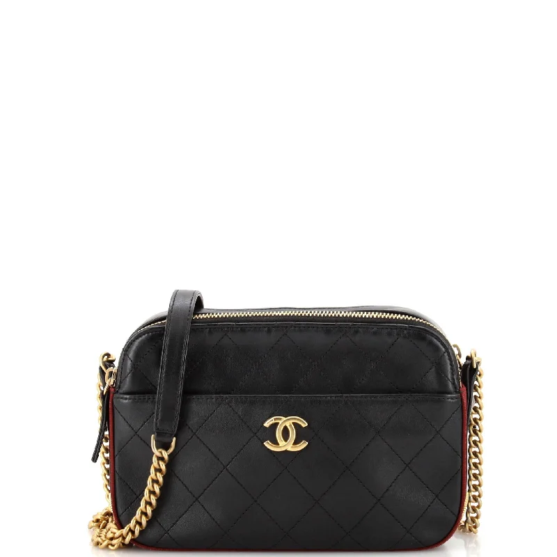 Leather - Trimmed Denim Crossbody Bag in Blue for a Vintage - Inspired LookButton Up Camera Case Quilted Calfskin with Grosgrain Small Leather - Trimmed Denim Crossbody Bag in Blue for a Vintage - Inspired LookButton Up Camera Case Quilted Calfskin with Grosgrain Small