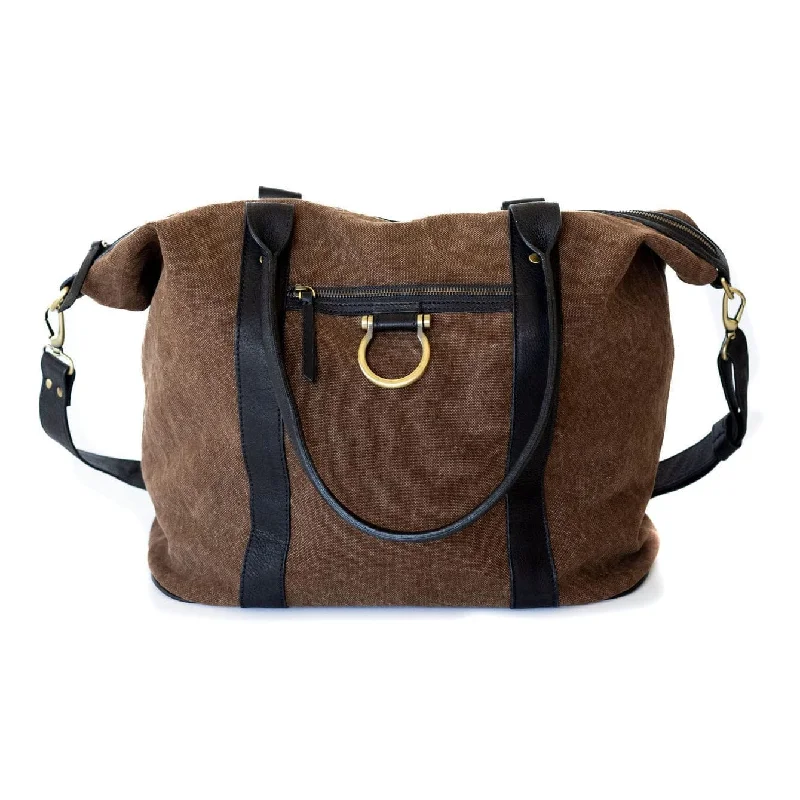 Brown Canvas Black Raw Leather