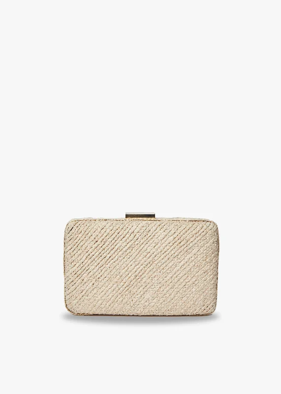 Women's Faux Fur Clutch in White for Winter BallsCarmen Woven Straw Clutch Bag
