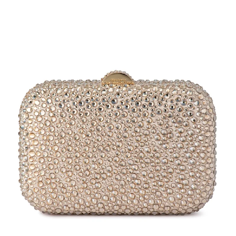 Quilted Leather Evening Bag in Gray for Sophisticated EventsCASEY Hot Fix Encrusted Clutch