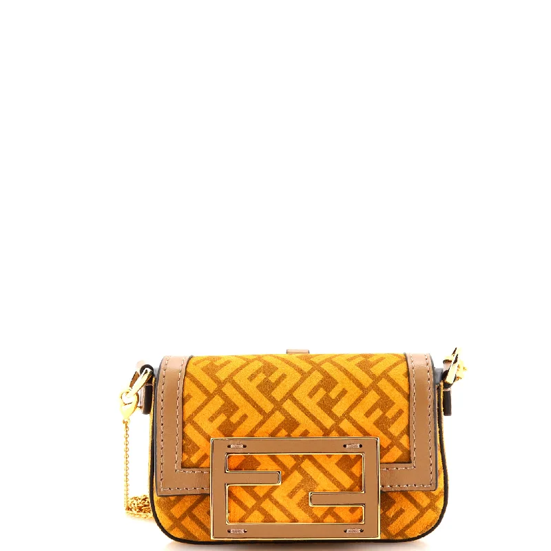 Hand - painted Canvas Crossbody Bag in Yellow for a Unique and Artistic LookChain Baguette Charm Bag Zucca Suede Nano