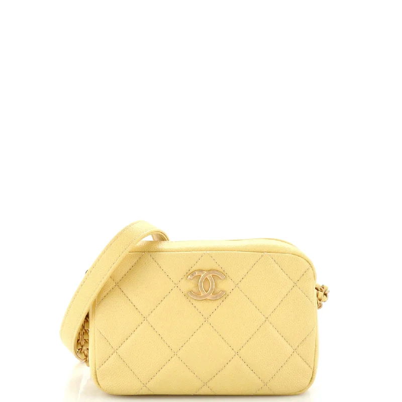 Women's Crossbody Bag with Chain Strap in Gold for a Glamorous TouchChain Melody Camera Bag Quilted Caviar Small Women's Crossbody Bag with Chain Strap in Gold for a Glamorous TouchChain Melody Camera Bag Quilted Caviar Small