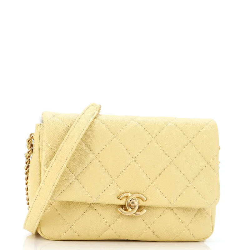 Quilted Leather Crossbody Bag in Cream for a Classic and Elegant AppearanceChain Melody Flap Bag Quilted Caviar Small