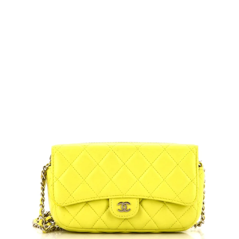 Women's Small Leather Crossbody Bag in Black with Gold Hardware for Evening PartiesClassic Flap Phone Holder with Chain Quilted Lambskin