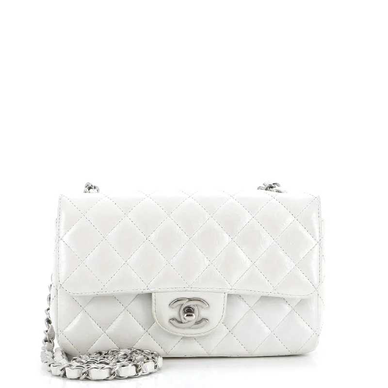 Women's Crossbody Bag with Magnetic Closure in White for Quick AccessClassic Single Flap Bag Quilted Iridescent Crumpled Calfskin Mini