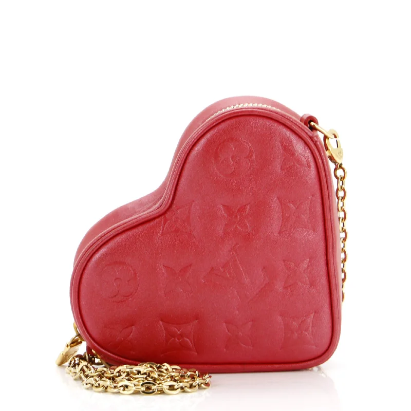 Women's Mini Crossbody Bag in Pink Velvet with Rhinestone Accents for Girls' Nights OutCoeur Heart on Chain Bag Monogram Embossed Lambskin