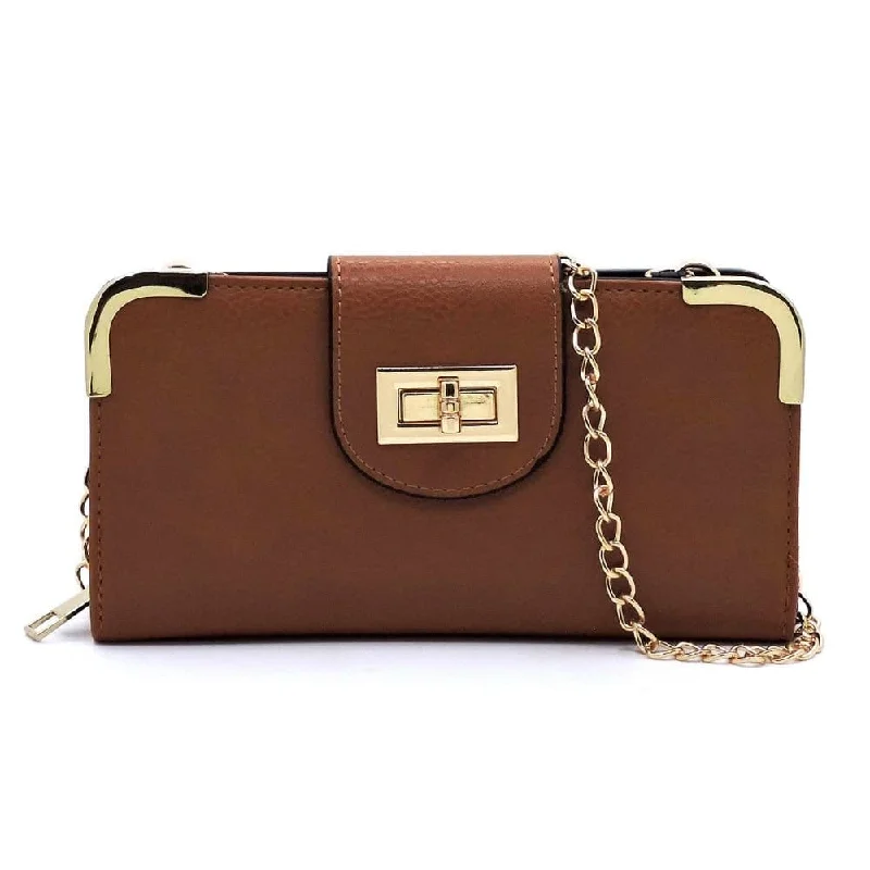 Leather - Trimmed Denim Crossbody Bag in Blue for a Vintage - Inspired LookAD041 Turn Lock Crossbody Wallet