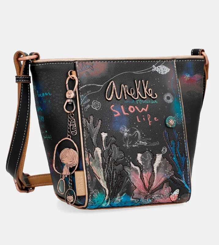 Medium - sized Canvas Crossbody Bag in Beige with Floral Print for Spring OutingsCoral black rounded oval shoulder bag Medium - sized Canvas Crossbody Bag in Beige with Floral Print for Spring OutingsCoral black rounded oval shoulder bag