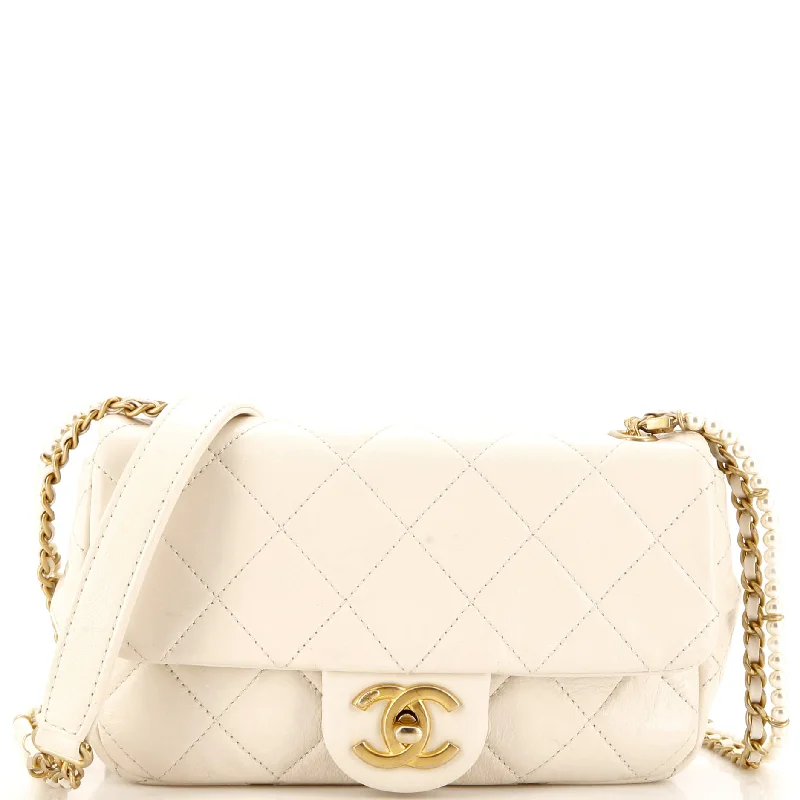 Suede Crossbody Bag in Olive Green for Fall Fashion StatementsCrystal Pearls Chain Flap Bag Quilted Calfskin Small