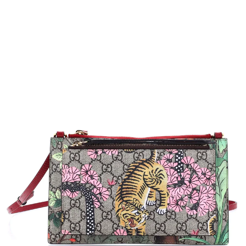 Women's Crossbody Bag with Adjustable Strap in Orange for Customizable ComfortDouble Zip Pouch Crossbody Bag Tian and Bengal Print GG Coated Canvas Small