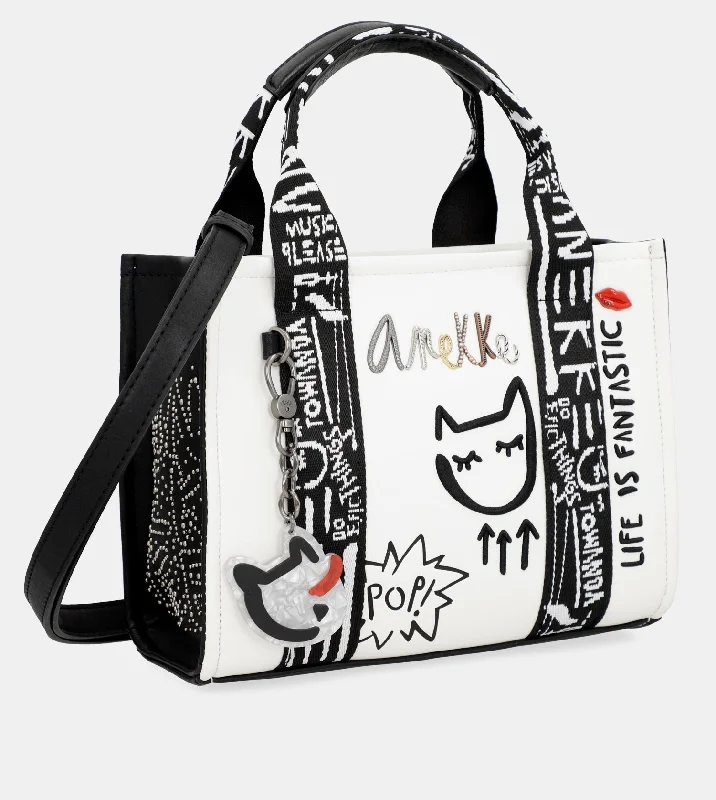 Medium - sized Canvas Crossbody Bag in Beige with Floral Print for Spring OutingsEnergy white bowling bag Anekke