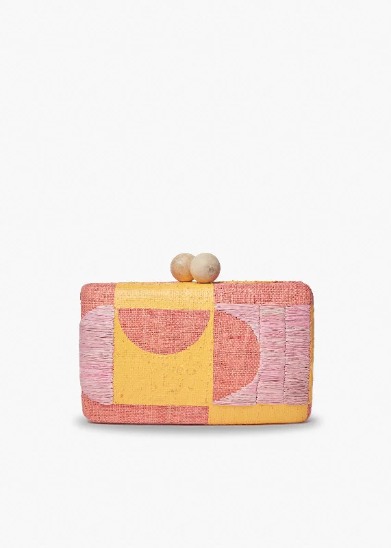 Leather Clutch with Chain Strap in Black for Cocktail PartiesFaye Embroidered Straw Clutch Bag