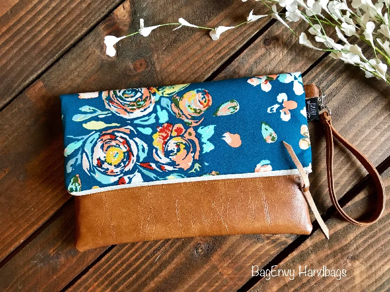 Women's Metallic Leather Clutch in Rose Gold for Valentine's DateFold Over Clutch - Teal Boho Floral with Vegan Leather - Detachable Wristlet Women's Metallic Leather Clutch in Rose Gold for Valentine's DateFold Over Clutch - Teal Boho Floral with Vegan Leather - Detachable Wristlet