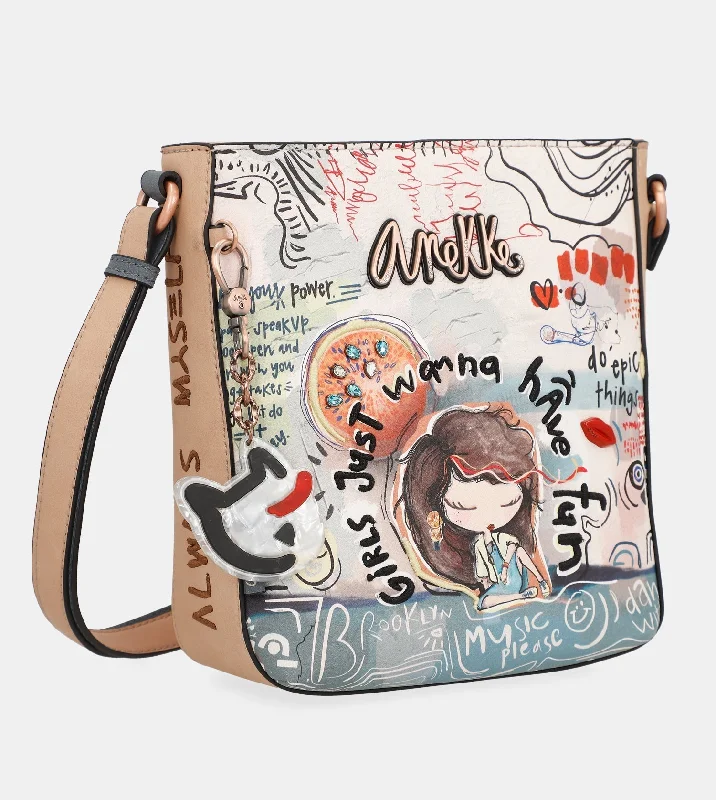 Women's Crossbody Bag with RFID - Blocking Pocket in Black for Safe TravelFun & Music Printed Shoulder Bag Women's Crossbody Bag with RFID - Blocking Pocket in Black for Safe TravelFun & Music Printed Shoulder Bag