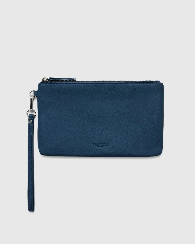 Women's Monogrammed Leather Clutch in Tan for Personalized StyleLeather Clutch Travel Pouch - Night Blue Women's Monogrammed Leather Clutch in Tan for Personalized StyleLeather Clutch Travel Pouch - Night Blue