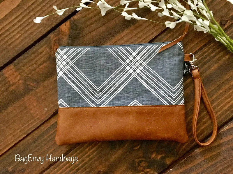 Pearl - Embellished Clutch in Cream for Bridal ShowersGrab N Go Wristlet Clutch - Weaved Sketches in Steel with Vegan Leather