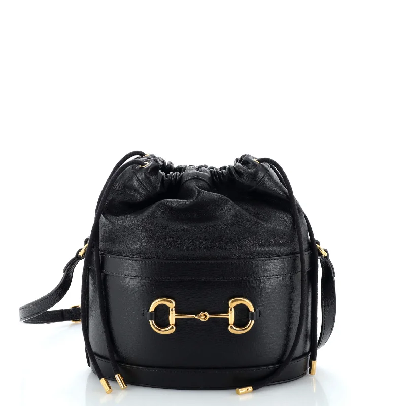 Leather - Trimmed Denim Crossbody Bag in Blue for a Vintage - Inspired LookHorsebit 1955 Bucket Crossbody Bag Leather Small