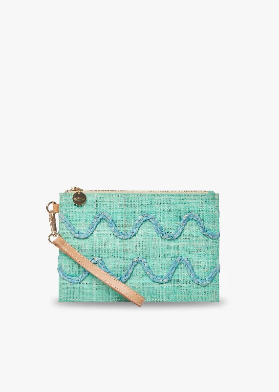 Leather Clutch with Chain Strap in Black for Cocktail PartiesIrma Straw Pouch Wristlet Bag
