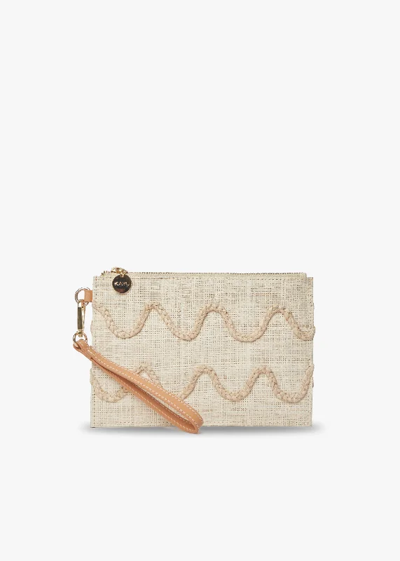 Lace - Trimmed Satin Clutch in Ivory for Garden WeddingsIrma Straw Pouch Wristlet Bag