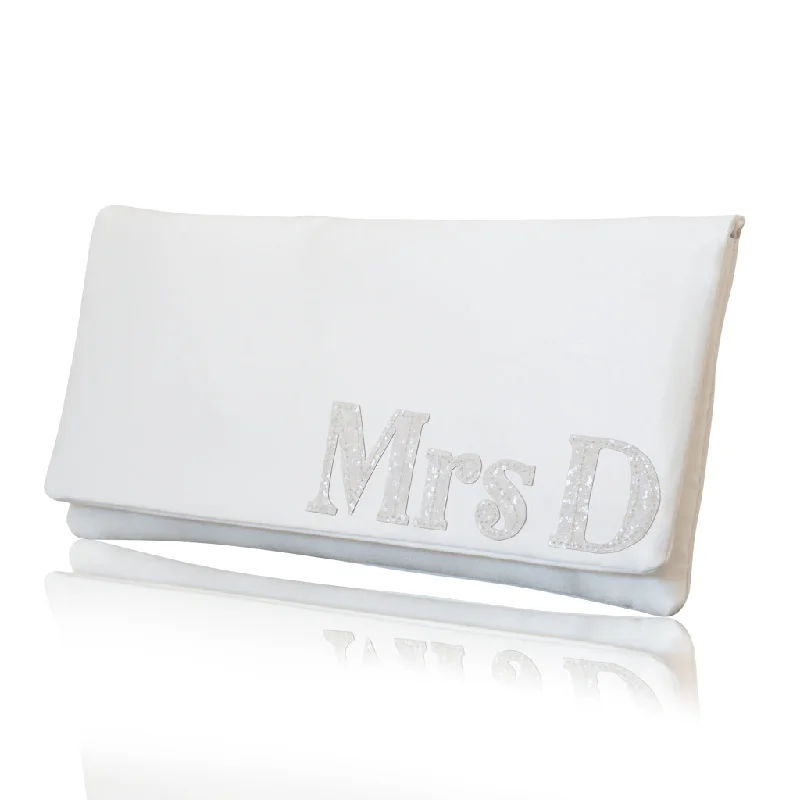 Large Sequin Clutch in Gold for Red - Carpet EventsIvory satin MRS personalised serif initial wedding day bridal clutch handbag