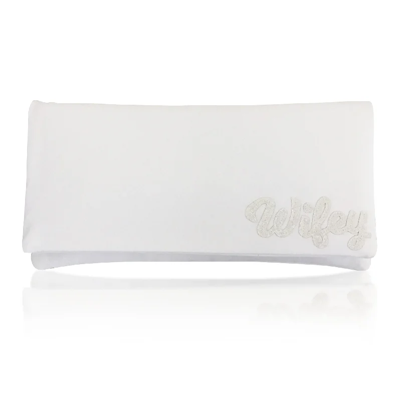Leather Clutch with Chain Strap in Black for Cocktail PartiesIvory satin WIFEY bridal wedding clutch handbag