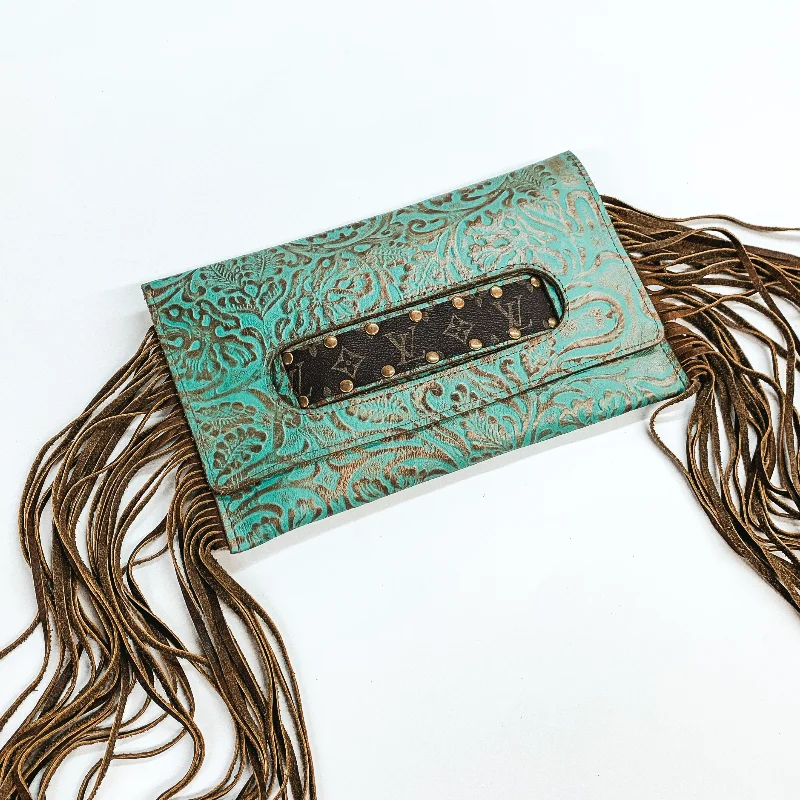 Geometric - Patterned PVC Evening Bag in Multicolor for Trendy Nights OutKeep It Gypsy | Sloan Turquoise Clutch with Genuine Leather Fringe