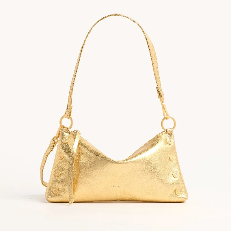 Women's Studded Leather Evening Bag in Black for Rock - n - Roll NightsKyle | Gala Gold/Brushed Gold Hammered