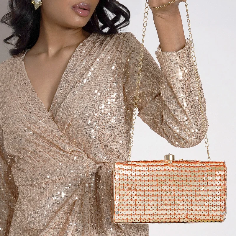 Velvet Clutch Bag in Burgundy with Crystal Embellishments for Formal DinnersLaira Peach Sequin Clutch