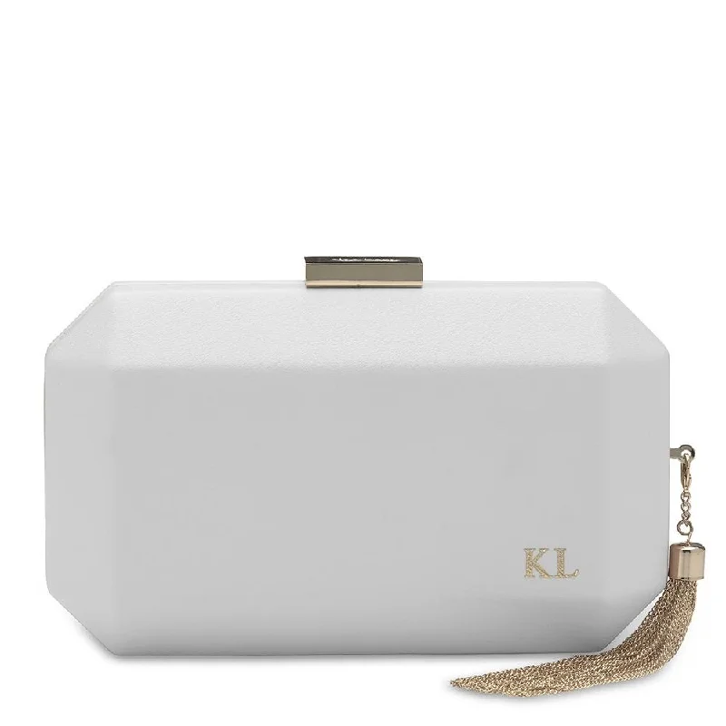Leather Clutch with Chain Strap in Black for Cocktail PartiesLIA Monogrammed Clutch Leather Clutch with Chain Strap in Black for Cocktail PartiesLIA Monogrammed Clutch