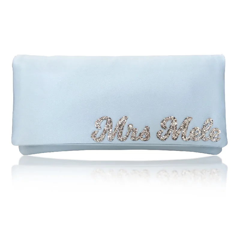 Large Sequin Clutch in Gold for Red - Carpet EventsLight blue satin MRS surname wedding day bridal clutch handbag