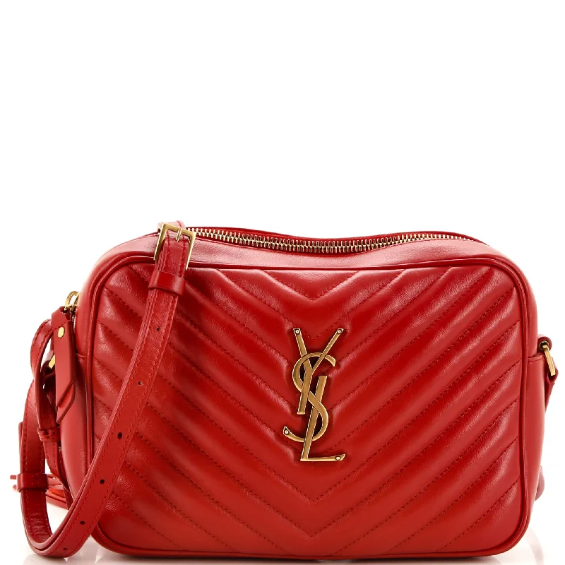 Women's Crossbody Bag with Chain Strap in Gold for a Glamorous TouchLou Camera Bag Matelasse Chevron Leather Small