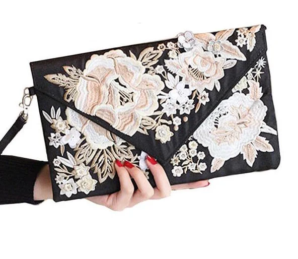 Mirrored Clutch in Silver for Futuristic - Themed GatheringsLuxurious Flower Embroidered Envelope Clutch